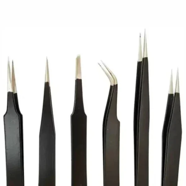 Black Epoxy Coated Tweezer Set of 6